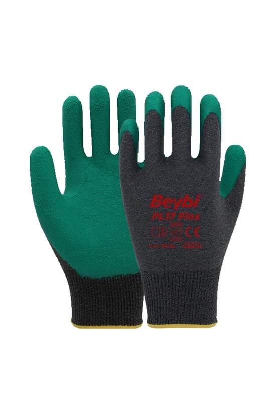 Beybi Pl17 Flex Yeşil Likralı İpten Örme Lateks İş Eldiven 10 Beden