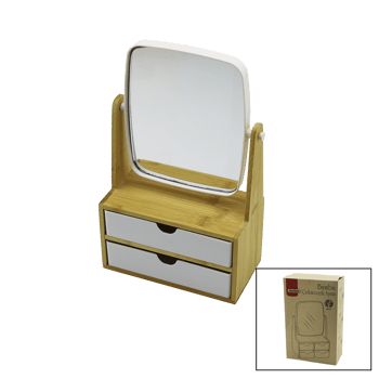 Wenken Ur-3469 (2 Çekmeceli) (bambu Ahşap Standlı=9x9.9x17.8x21.5cm) (makyaj Aynası=15x18cm) (takılık 1+1) Organizer