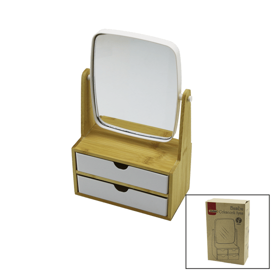 Wenken Ur-3469 (2 Çekmeceli) (bambu Ahşap Standlı=9x9.9x17.8x21.5cm) (makyaj Aynası=15x18cm) (takılık 1+1) Organizer