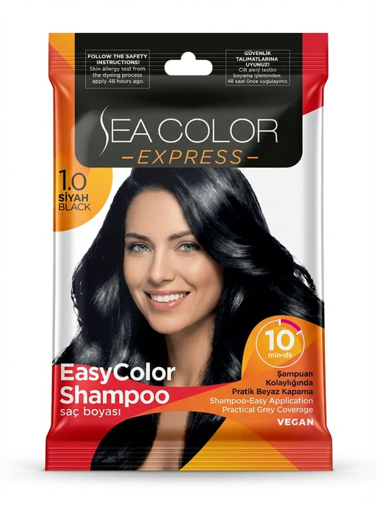 Sea Color Express Şampuan Boya, Şampuan Kolaylığında Saç Boyama 1.0 Siyah