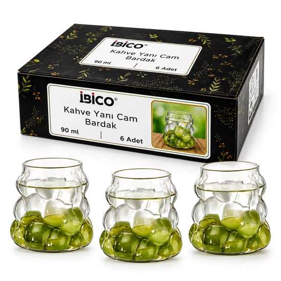 İ22-136 ( 6pcs ) ( Kulpsuz ) ( Üzüm & Kabarcıklı Cam ) Kahve Yanı Bardak ( 90ml )