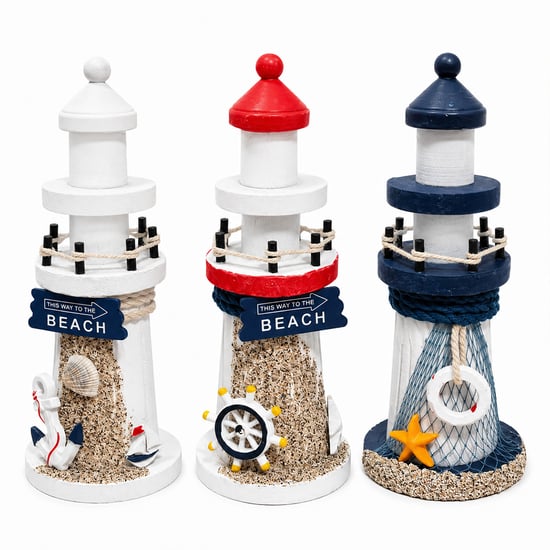 İ12-241 ( Orta ) ( Çap : 7.5cm & Uzunluk : 19cm ) Masaüstü Dekoratif ( Ahşap ) Deniz Feneri Süs Eşyası