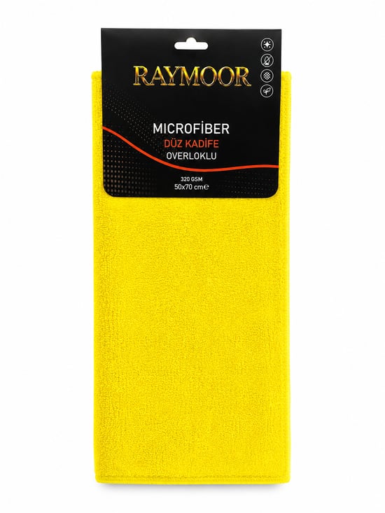 Raymoor 320 Gsm Mikrofiber Düz Kadife Overloklu Bez 50x70 Cm Profesyonel Araç Kurulama ve Detay Temizlik Bezi