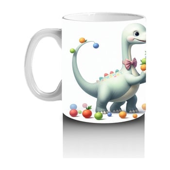 Çocuklara Sütü Sevdiren Renkli Toplarla Oynayan Sevimli Dinozor Desenli Kupa Bardak