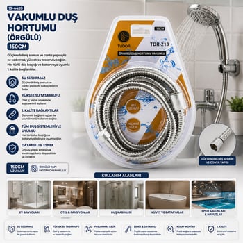 Tudor Tdr-213 ( Krom & Örgülü ) Vakumlu Duş Hortumu ( 150cm ) ( Vakumlu Ambalaj )