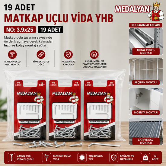Medalyan Dl-101 ( 3.9x25 ) ( 19pcs ) Matkap Uçlu Vida Yhb