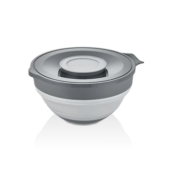 Qlux L-00960-2 ( 2in1 ) ( Katlanabilir ) ( Kapaklı ) Mikser Kabı ( Silikon & Plastik ) ( Gri ) ( 3250ml )