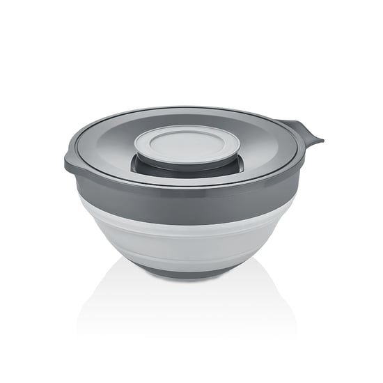 Qlux L-00960-2 ( 2in1 ) ( Katlanabilir ) ( Kapaklı ) Mikser Kabı ( Silikon & Plastik ) ( Gri ) ( 3250ml )