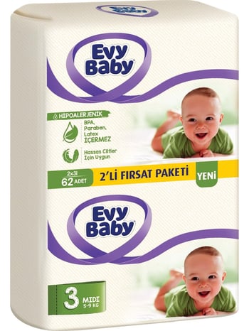 Evy Baby 3 Numara Midi 62'li Bebek Bezi