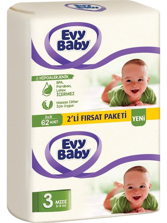 Evy Baby 3 Numara Midi 62'li Bebek Bezi