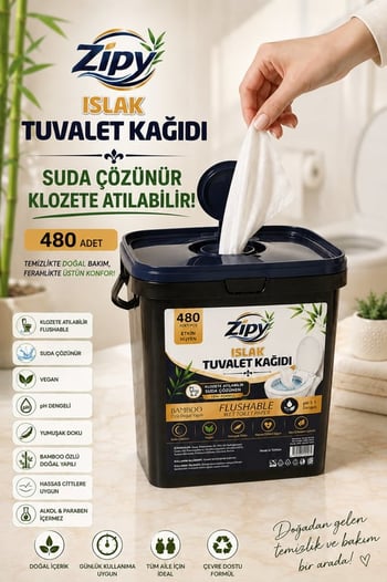 Islak Tuvalet Kağıdı 480 Adetli Suda Çözünür Flushable Bambu Özlü