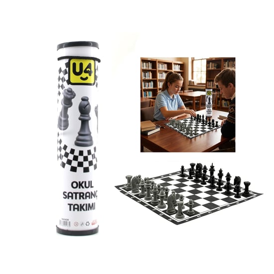U4-f439 Code-4244 ( Bezli ) ( Rulo Karton ) Satranç Takımı ( Zeka & Mantık & Strateji Oyunu ) ( Okul Müfredata Uygun ) ( İp Taşıma Kulplu )