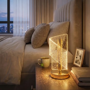 Buffer® Çapraz Kavisli Kristal Simli Led Masa Lambası – Gold Gövdeli, Dokunmatik, 3 Kademe İşık Ayar