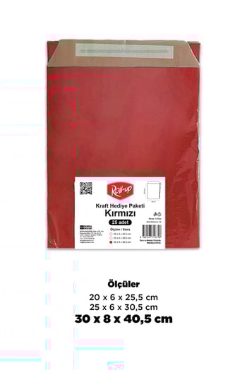 Roll-Up Kraft Hediye Paketi Kırmızı 30x8x40,5x4,5 25 Adet