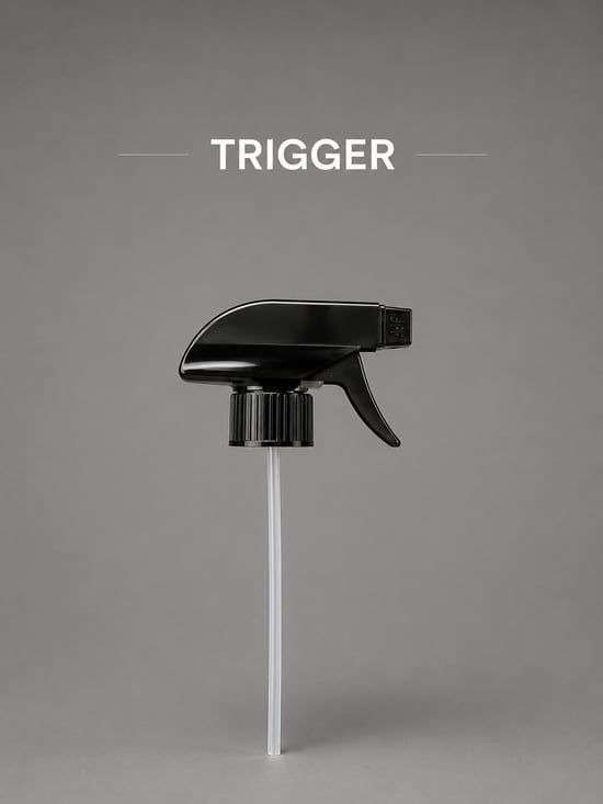 Raymoor 28 Mm Siyah Sprey Trigger – Profesyonel Şişe Püskürtme Başlığı | Kimyasallara Dayanıklı Tetik Mekanizması