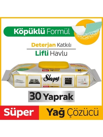 Sleepy Easy Clean Yağ Çözücü Havlu  Islak Mendil 30 Yaprak