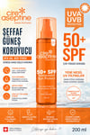 Cire Aseptine Transparent Sun Protect 50+ Spf Leke Karşıtı Şeffaf İz Bırakmaz Güneş Kremi 200 Ml
