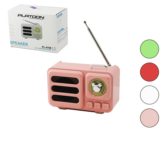 Platoon Pl-4708 (wireless) Hoparlör & Speaker & Radyo (ışıklı) (usb Şarjlı) (renkli Kasa & Bronz Çerçeve)(usb & Dc 5v & Tf)