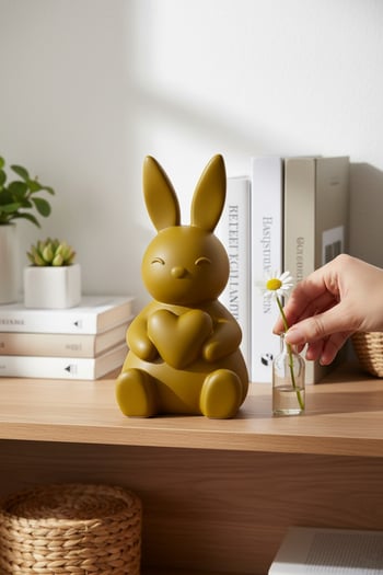 Kalp Tavşan Figürlü Dekoratif Biblo