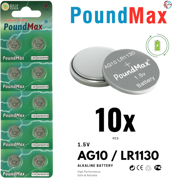 10 X Poundmax Ag10, Lr54,1,5v Alkalin Düğme Pil