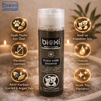 Bioxi® Black Shine Shampoo – Koyu Renkli Kedi ve Köpekler için Derin Parlaklık Bakım Şampuanı5lt