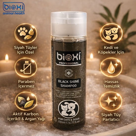 Bioxi® Black Shine Shampoo – Koyu Renkli Kedi ve Köpekler için Derin Parlaklık Bakım Şampuanı5lt