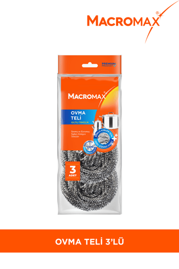 Macromax Paslanmaz Çelik Ovma Teli 3'lü Tencere ve Izgaralar için Çizmez Bulaşık Teli
