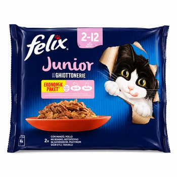 Felix Multi Eko Yaş Yavru Kedi Maması Sığır Etli ve Tavuklu 85 Gr 4'lü Paket Junier
