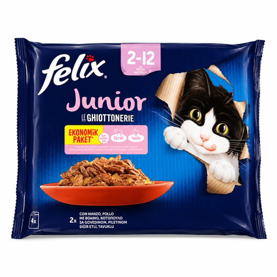 Felix Multi Eko Yaş Yavru Kedi Maması Sığır Etli ve Tavuklu 85 Gr 4'lü Paket Junier