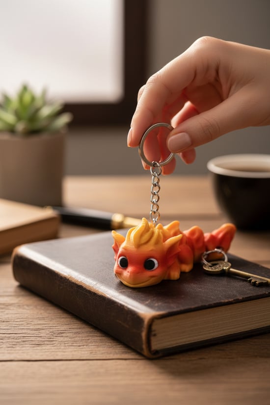 Ateş Ejderhası Figürlü Hareketli Anahtarlık