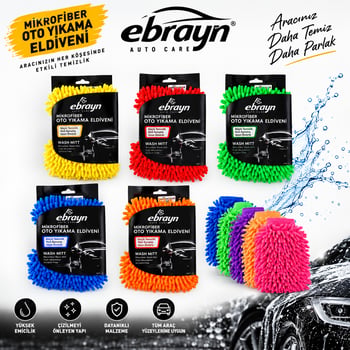 Ebrayn Mikrofiber Oto Yıkama Eldiveni – Çizik Bırakmayan, Yüksek Su Emici, Yumuşak Şönil Araç Yıkama ve Temizlik Eldiveni