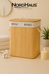 Bambu 2 Bölmeli Çamaşır Sepeti Kapaklı – Beyaz & Renkli Ayrımlı Kirli Sepeti - 52x32x63 Cm / 105 L