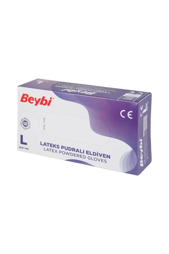 Beybi Pudralı Lateks Eldiven L Beden Beyaz 100'lü