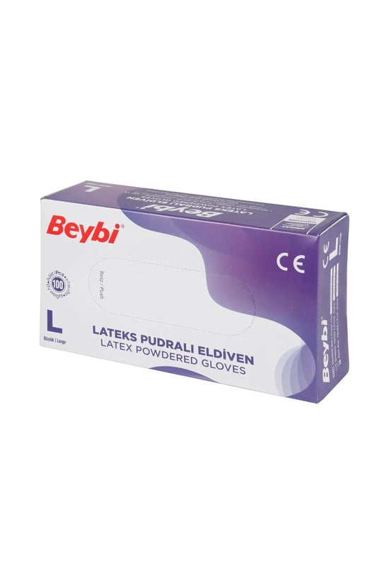 Beybi Pudralı Lateks Eldiven L Beden Beyaz 100'lü