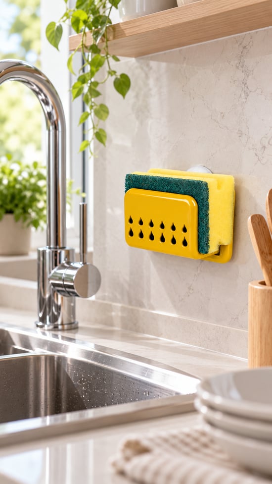 Destpak Sünger Aparatı (sünger Hediyeli) - Bulaşık Sünger Askısı - Güçlü Vantuzlu - 1 Adet Çift Katlı Sünger Hediyeli