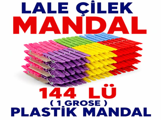 Lale Çilek Mandal 144 Lü ( 1 Grose ) Plastik Mandal-renkli Çamaşır Mandalı