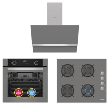 Simfer 10 Fonksiyon Airfry Gri 3'lü Ankastre Set ( Fırın + Ocak + Davlumbaz)
