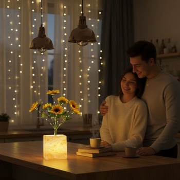 BUFFER® Işıklı Yapay Çiçek – Sarı Saksılı LED Dekoratif Bitki, Masaüstü ve Ev Ofis Aydınlatmalı Süs 