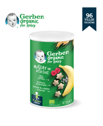 Organik Pirinçli, Buğdaylı, Muzlu ve Ahududulu Bebek Atıştırmalığı 35 Gr