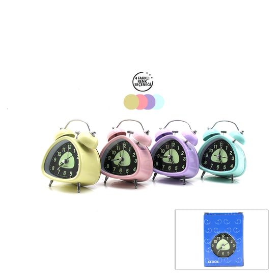 Twin Bell Alarm Clock Bgc-12 Üçgen Masa Çalar Saat ( Metal Kasa Renkli ) ( Pilli & Işıklı ) ( Fosforlu )