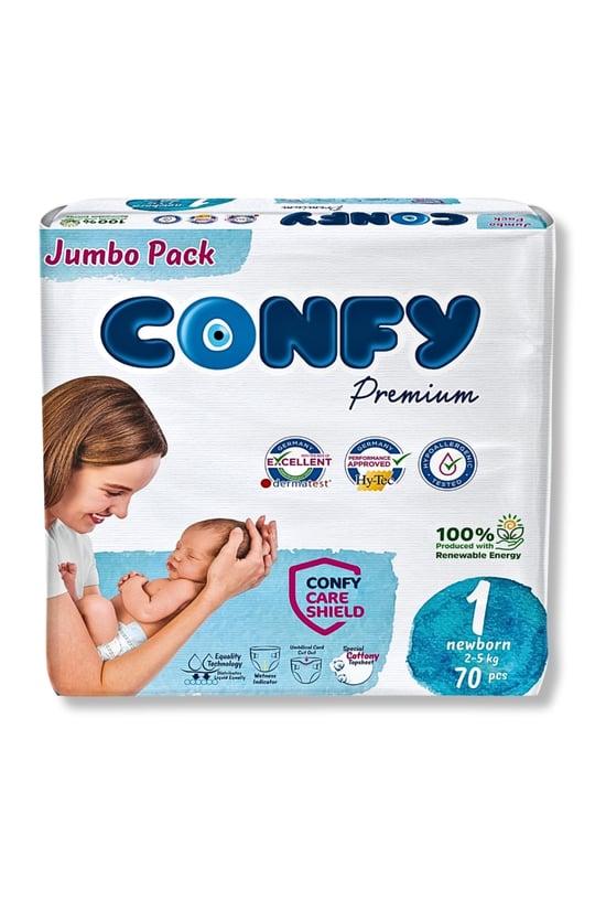 Confy Premium 1 Numara Bebek Bezi Yenidoğan 2 - 5 Kg 70 Adet