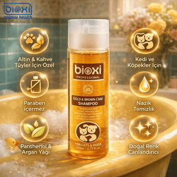 Bioxi® Gold & Brown Care Shampoo – Altın ve Kahverengi Tüylü Kedi ve Köpekler için Bakım Şampuanı5lt