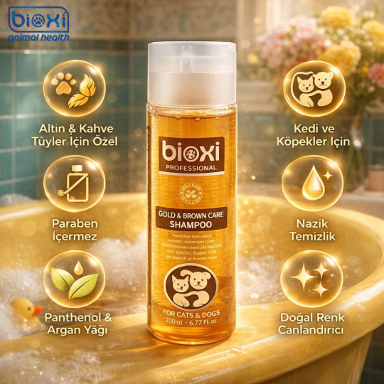 Bioxi® Gold & Brown Care Shampoo – Altın ve Kahverengi Tüylü Kedi ve Köpekler için Bakım Şampuanı5lt