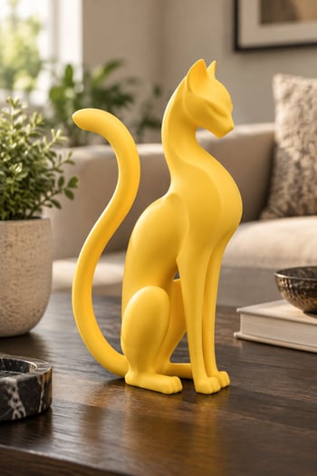 Kedi Anıtı Figürlü Dekoratif Biblo Sarı