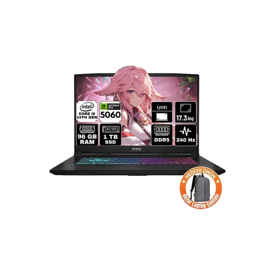 MSI Msı Katana 17 Hx ıntel Core I9 14900HX 96GB 1tb SSD RTX5060 8gb Windows 11 Pro 17.3" Qhd 240Hz T