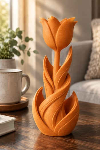 Spiral Lale Çiçeği Figürlü Dekoratif Biblo Turuncu