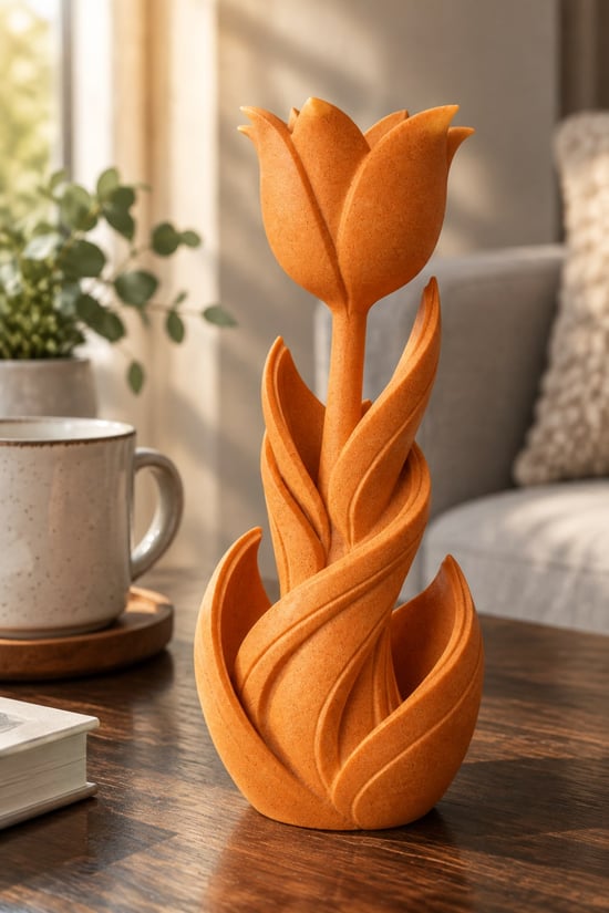 Spiral Lale Çiçeği Figürlü Dekoratif Biblo Turuncu