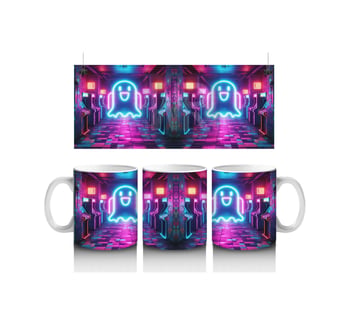 Neon Işıklı Gotik Şato Girişi Figürlü Renkli Cadılar Bayramı Baskılı Kupa Bardak Renkli