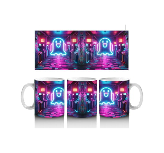 Neon Işıklı Gotik Şato Girişi Figürlü Renkli Cadılar Bayramı Baskılı Kupa Bardak Renkli