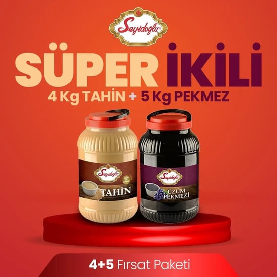 Seyidoğlu Tahin 4000 g & Üzüm Pekmezi 5 kg Kova | Takım Set